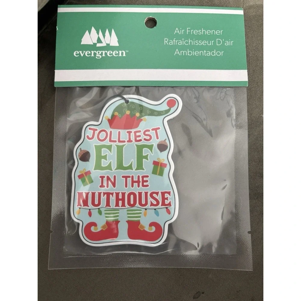 Evergreen Car Air Freshener Citrus Scent Jolliest Elf In The nut house Christmas
